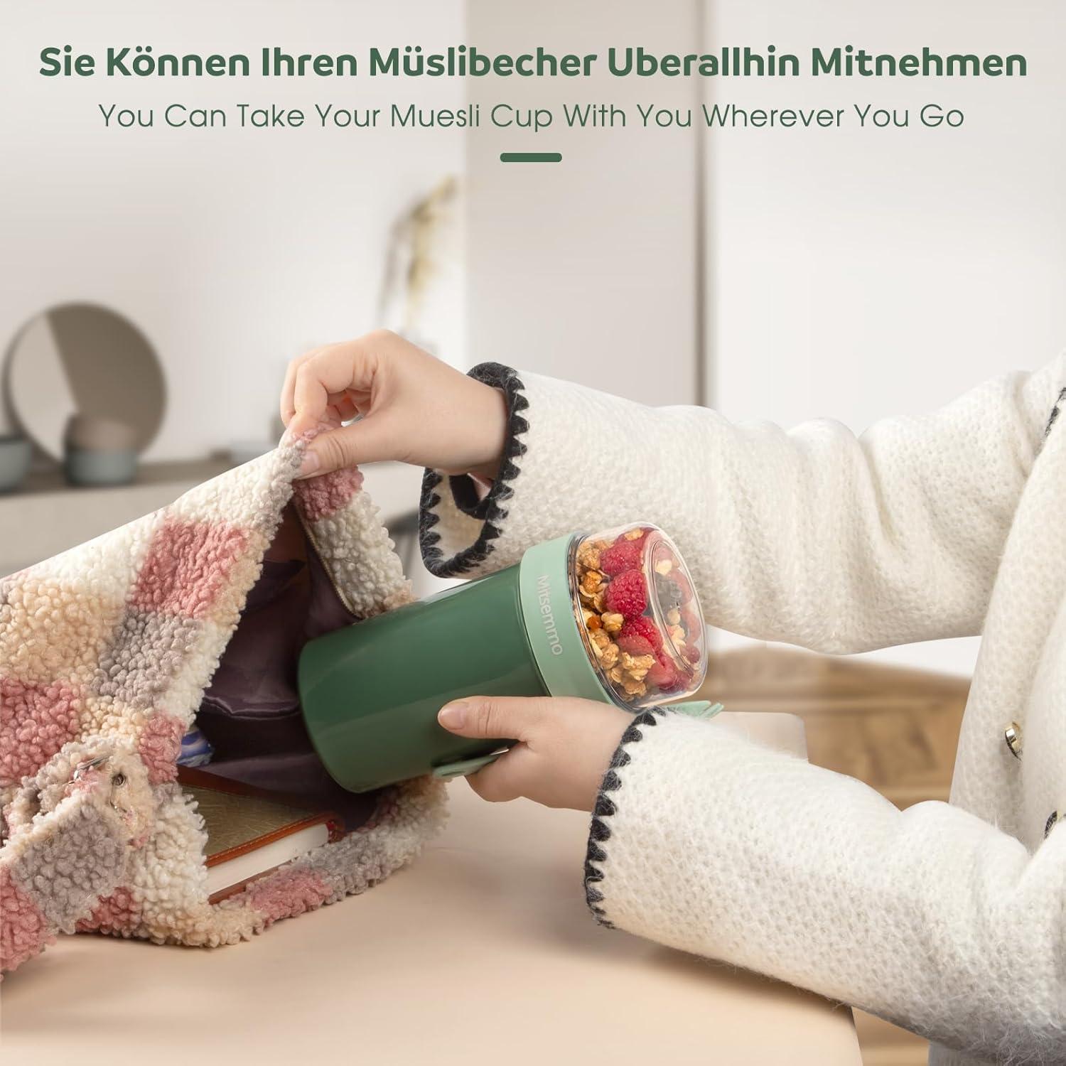 Müslibecher to Go 760ml + 230ml Joghurt Cup Löffel Cornflakes Suppenbecher Frühstücksdose