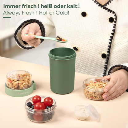 Müslibecher to Go 760ml Joghurtbecher Löffel Grün auslaufsicher