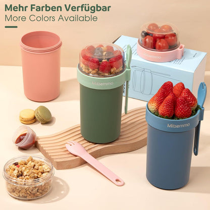 Müslibecher to Go 760ml+230ml, Joghurtbecher mit Löffel, Müslischale