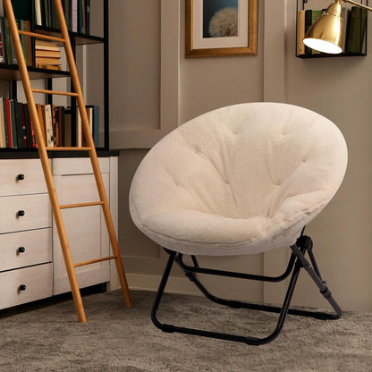 Klappbarer Rundsessel mit Kunstfell – Beige, Wohnzimmer & Schlafzimmer