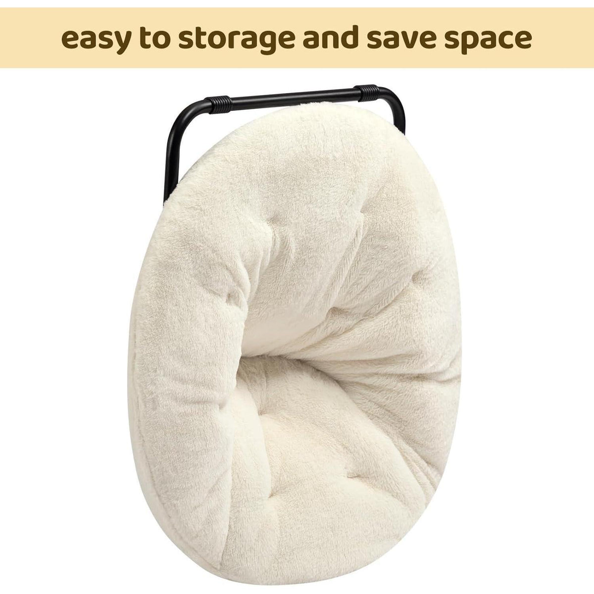Klappbarer Rundsessel mit Kunstfell – Beige, Wohnzimmer & Schlafzimmer