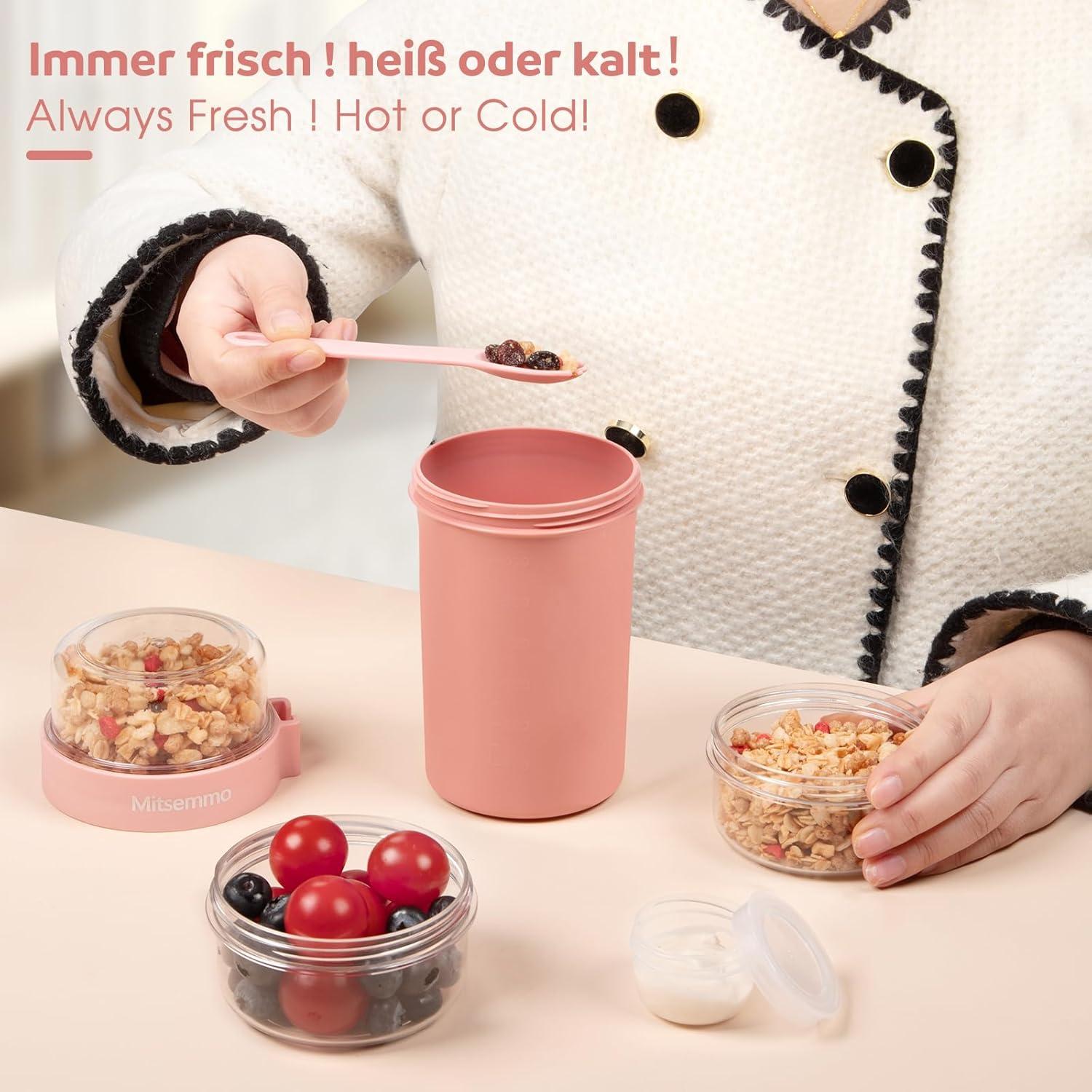 Müslibecher to Go 760ml Joghurtbecher Löffel Müslischale Rosenstein_rot
