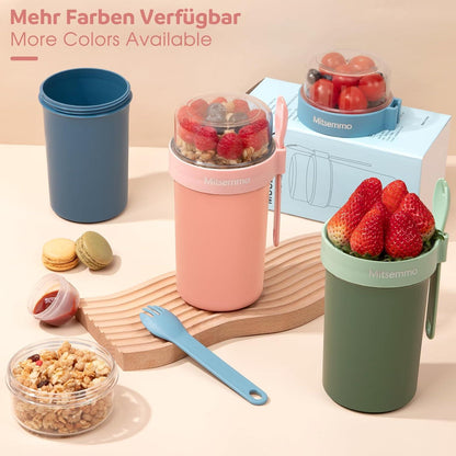 Müslibecher to Go 760ml+230ml, Müsli Cup Becher Löffel Rosa