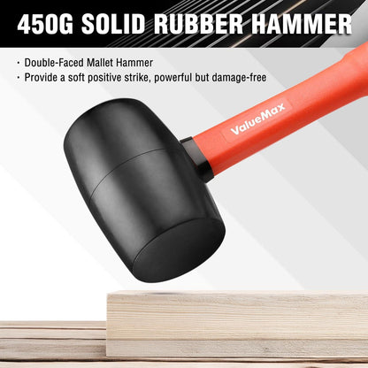 Gummihammer 450g Fiberglasstiel Schwarz Ergonomisch Griff