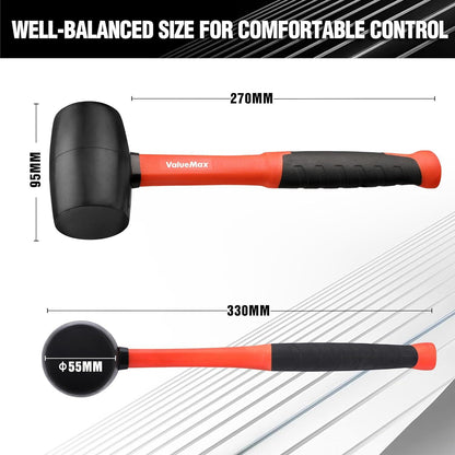 Gummihammer 450g Fiberglasstiel Schwarz Ergonomisch Griff Vollgummi