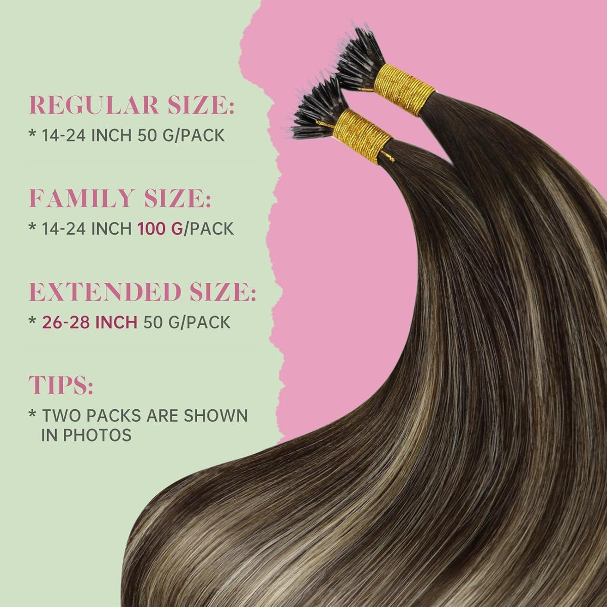 Echthaar Nano Ring Extensions Dunkelbraun Ombre Blonde 50cm