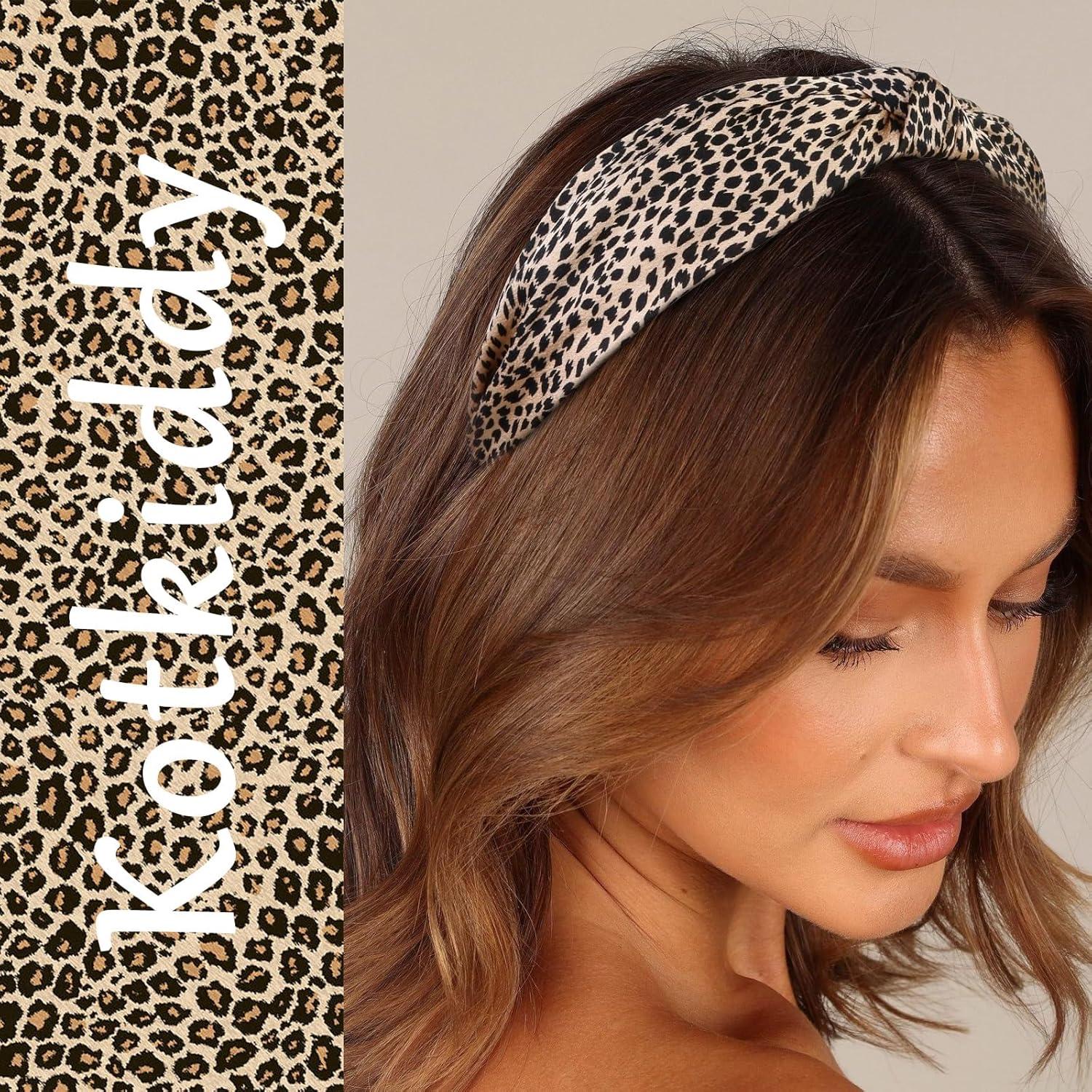 4er Set Stirnbänder Damen Haarband Leopard Knoten breit - rutschfest, modisch & süß - für Frauen & Mädchen