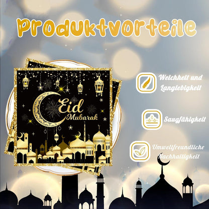 Ramadan Deko Servietten Schwarz Gold 80Stück 33x33cm Stern Mond Eid