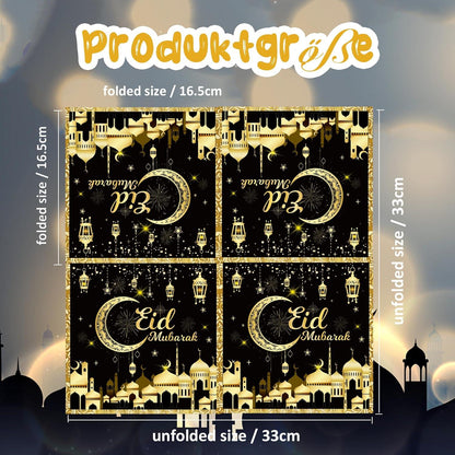 Servietten Eid-Mubarak Ramadan Deko Schwarz Gold 80Stück 33x33cm