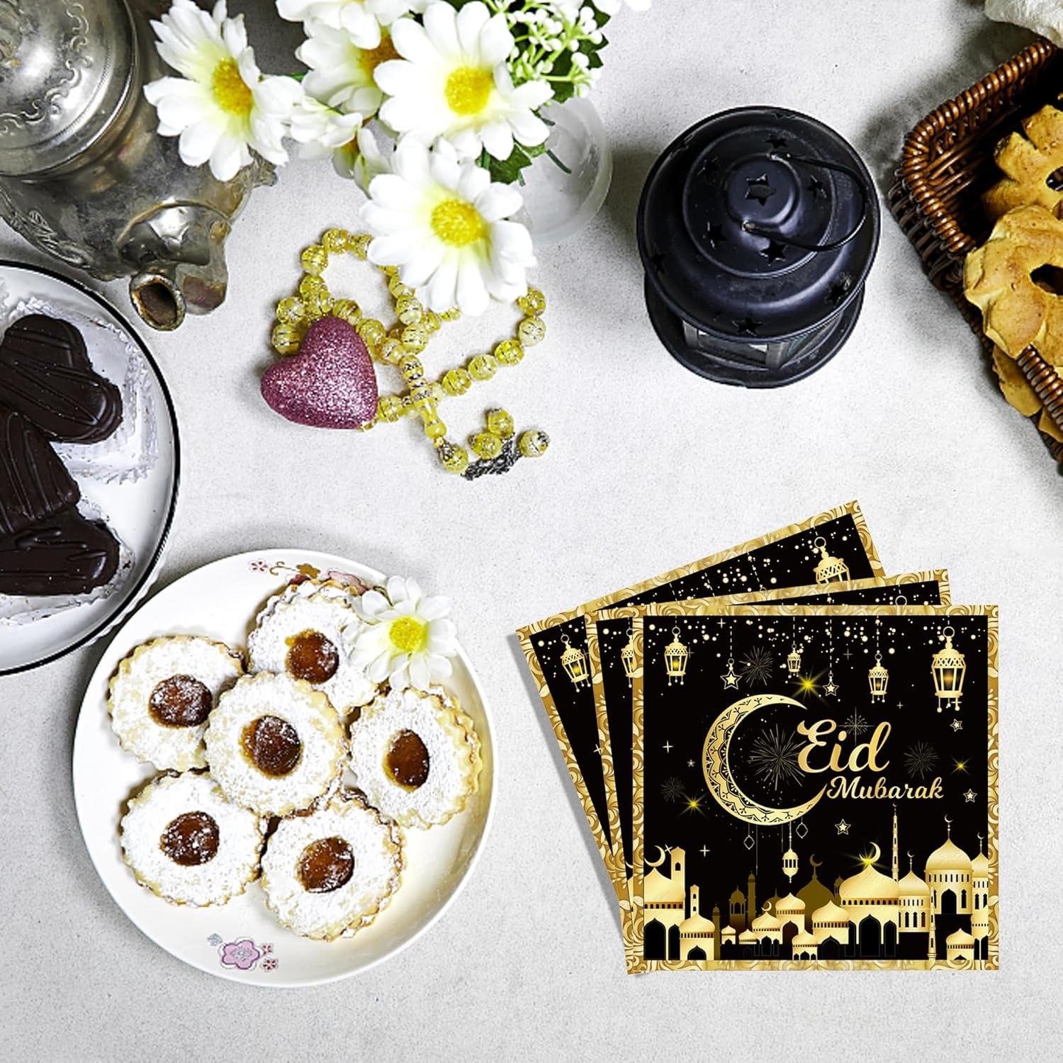 Eid-Mubarak Servietten Schwarz Gold 80Stück Ramadan Deko 33x33cm