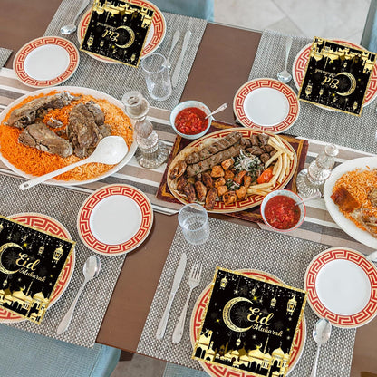 80 Eid Mubarak Servietten Schwarz Gold 33x33cm Ramadan Deko