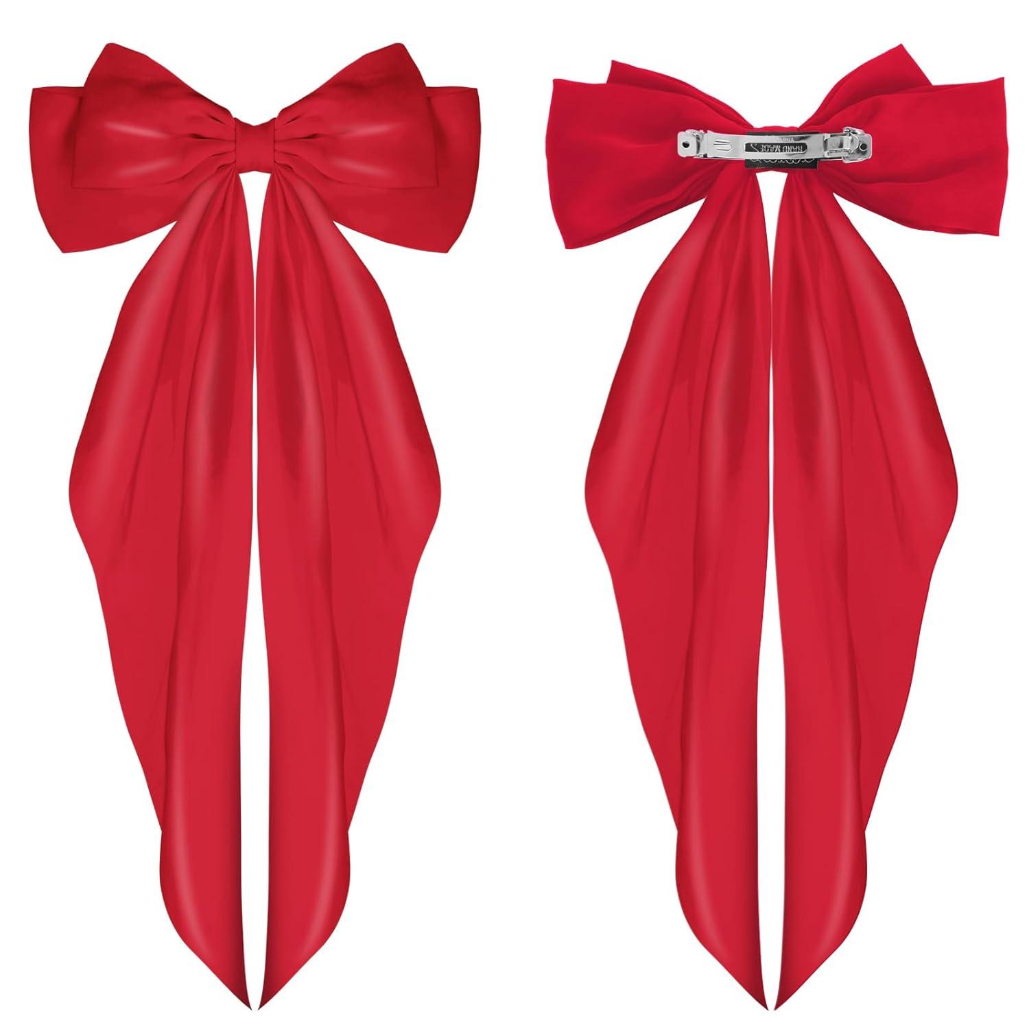 Haarspangen Satin Seidige Schleife langer Schwanz Rot