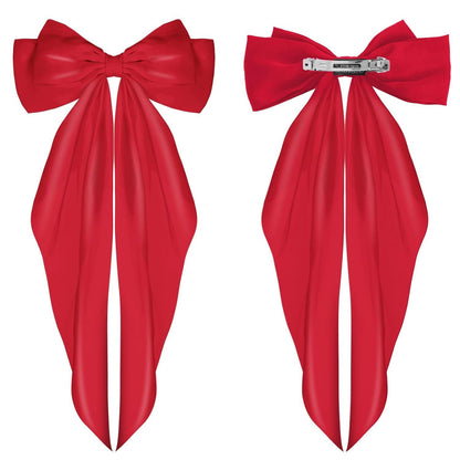 Haarspangen Satin Seidige Schleife langer Schwanz Rot