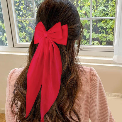 Satin Haarspangen Schleife langer Schwanz Metall Haarnadeln Rot