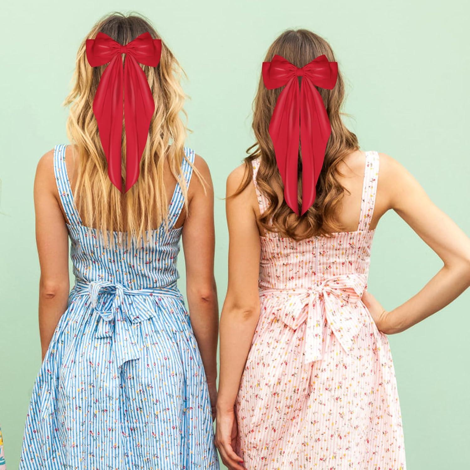 Satin Haarspangen Schleife langer Schwanz Metall Haarnadeln Rot