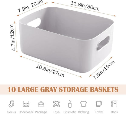 Aufbewahrungsboxen Grau Kunststoff 30x20x12cm, 10er Set mit