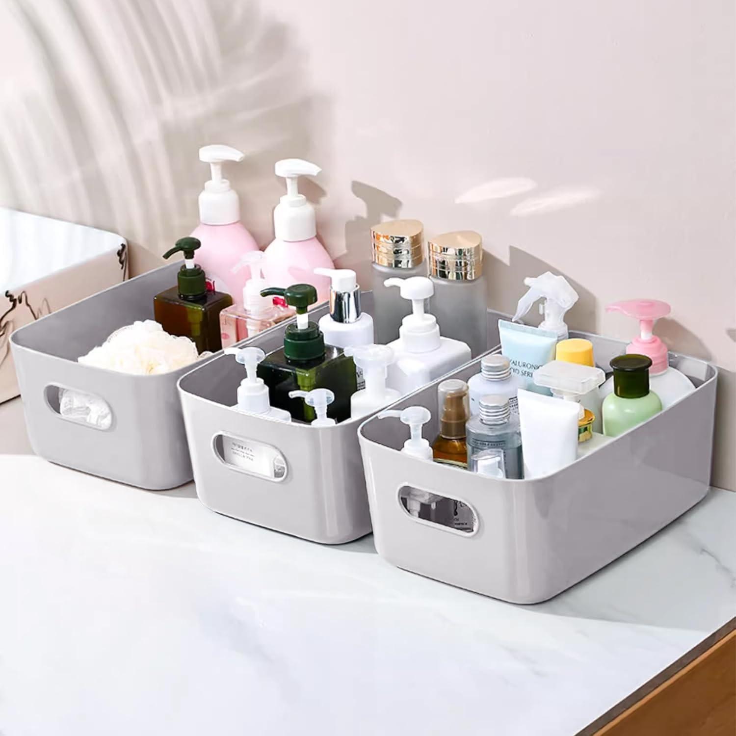 10x Aufbewahrungsbox Kunststoff Grau 30x20x12cm mit Griff - Badezimmer Organizer