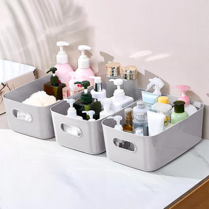 10x Aufbewahrungsbox Kunststoff Grau 30x20x12cm mit Griff - Badezimmer Organizer