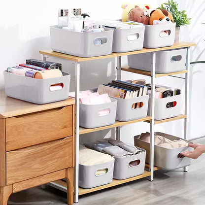10x Aufbewahrungsbox Kunststoff Grau 30x20x12cm mit Griff - Badezimmer Organizer