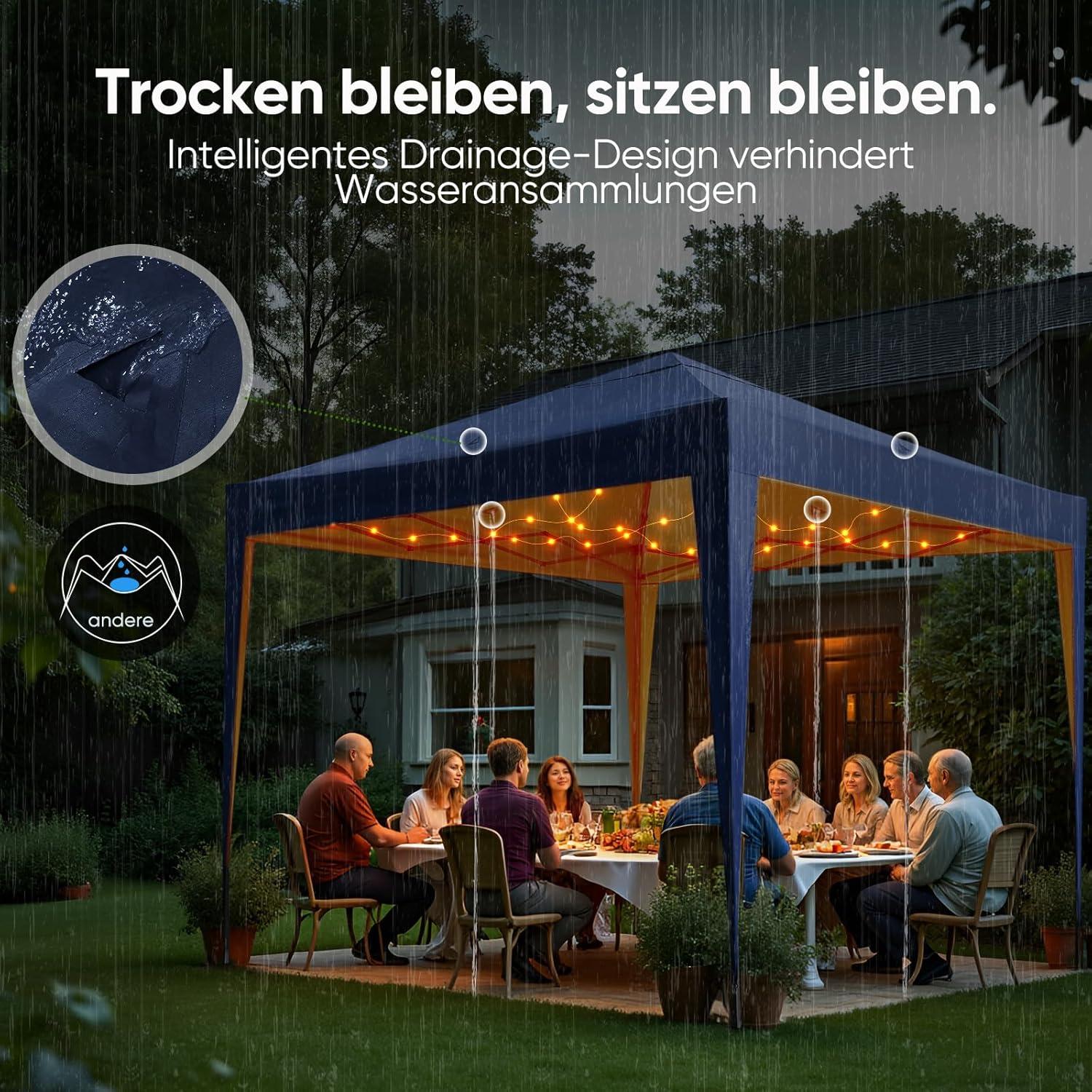 Faltpavillon 3x3m Wasserdicht Stabil Pop-Up UV-Schutz 50+ Blau
