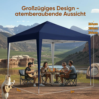Pavillon 3x3m Wasserdicht Faltpavillon UV-Schutz 50+ Gartenzelt Blau