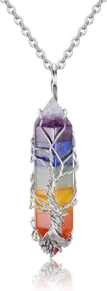 Chakra Heilstein Halskette Lebensbaum Anhänger 7-Stein-Amulett