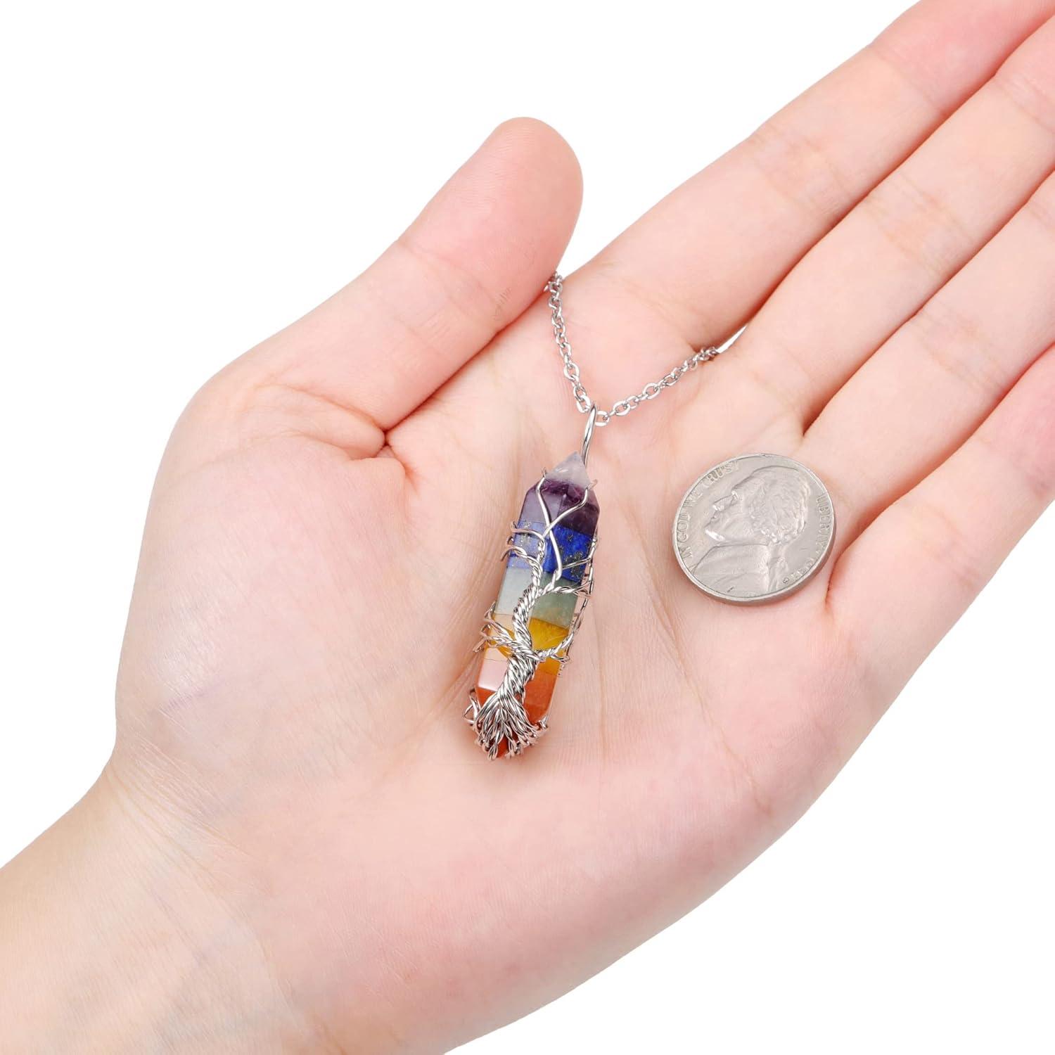 Chakra Heilstein Halskette Lebensbaum Anhänger 7-Stein-Amulett