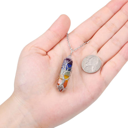Chakra Heilstein Halskette Lebensbaum Anhänger 7-Stein-Amulett