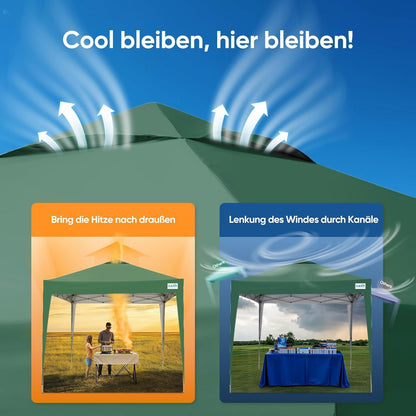 Quictent 3x3m Faltpavillon Wasserdicht UV-Schutz 50+ Grün