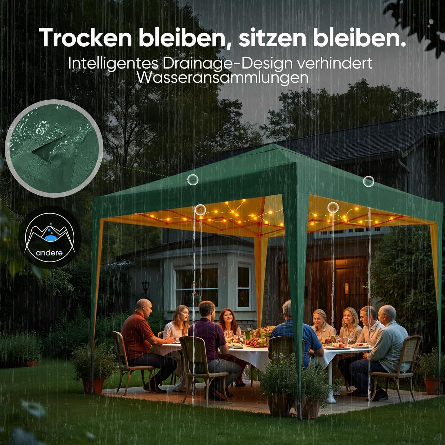Faltpavillon Wasserdicht, Stabil, UV-Schutz 50+ 3x3m