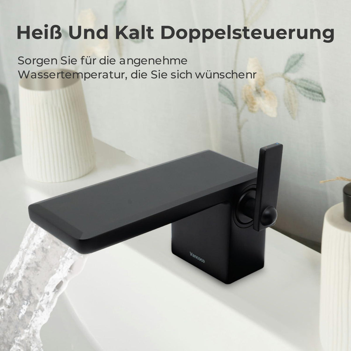 Wasserfall-Waschtischarmatur Schwarz Matt Einhebelmischer