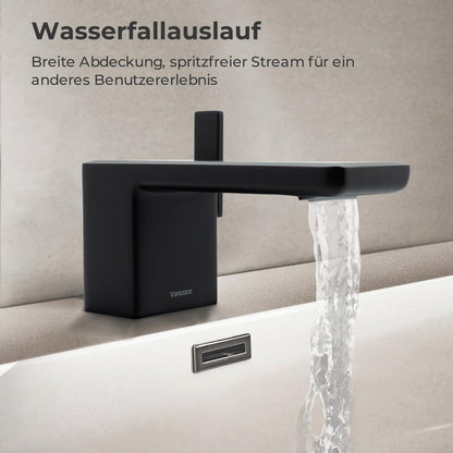 Wasserfall-Waschtischarmatur Schwarz Matt Einhebelmischer