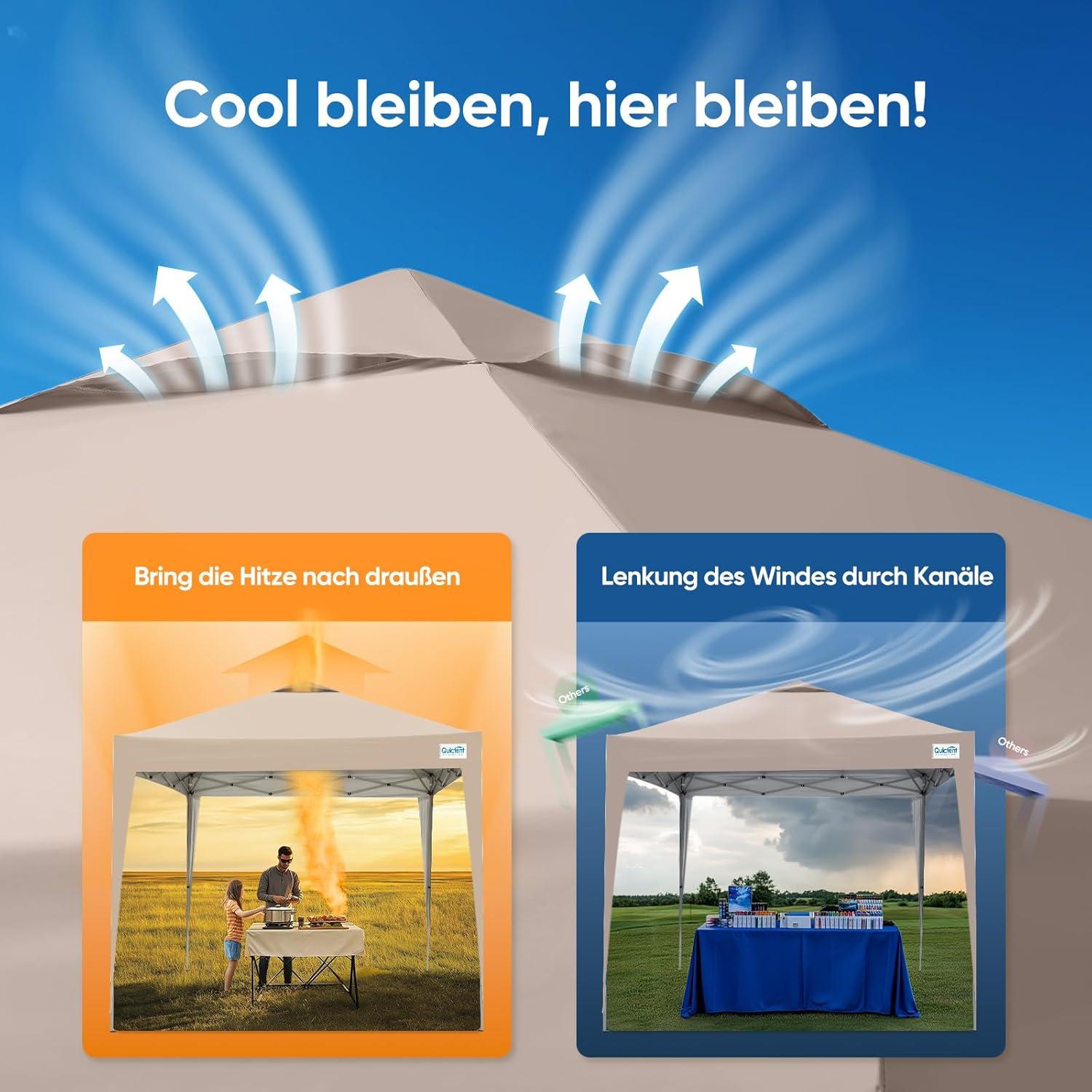 Quictent Pavillon 3x3m Wasserdicht Faltpavillon UV-Schutz