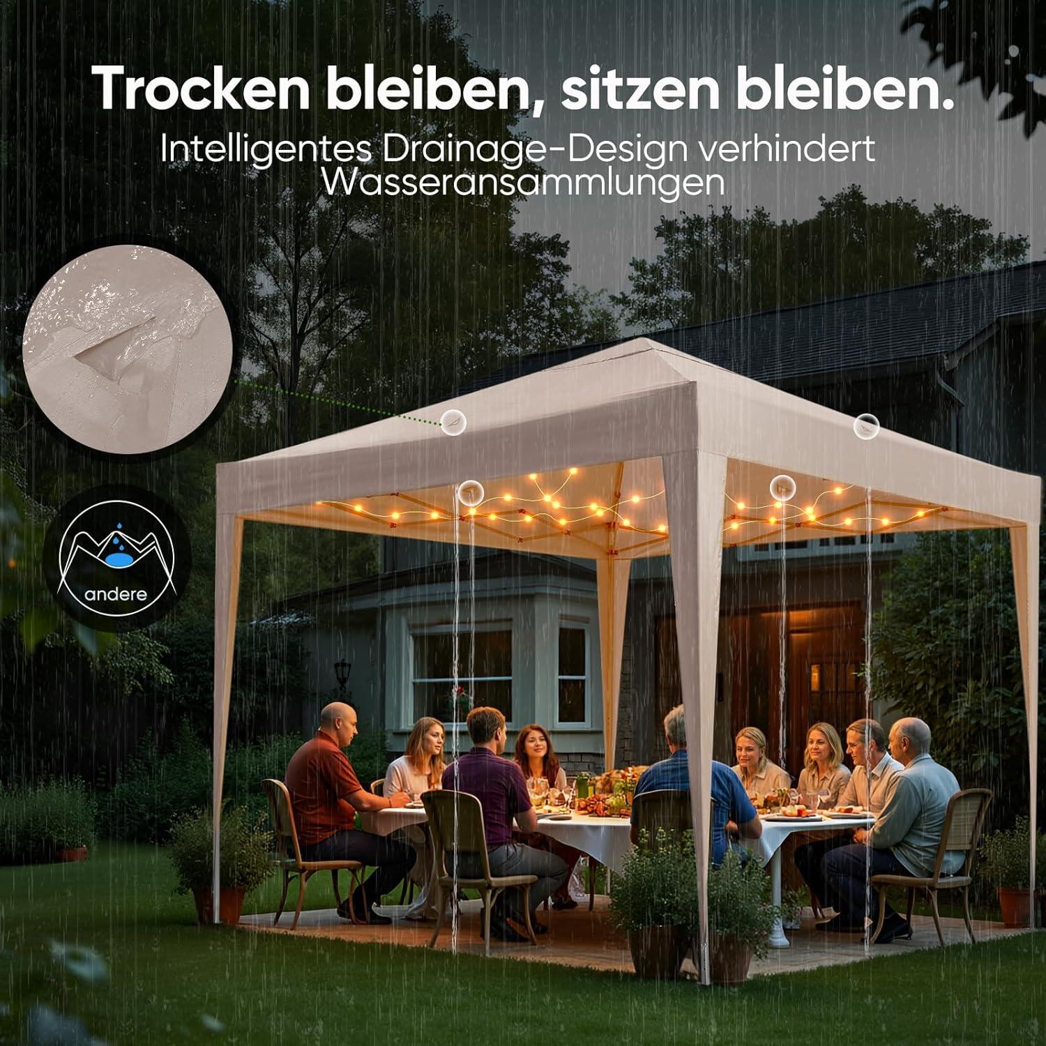 Faltpavillon 3x3m Wasserdicht Winterfest Pop-Up UV-Schutz
