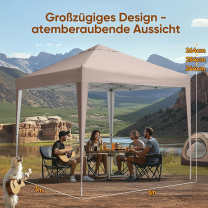Faltpavillon 3x3m Wasserdicht Pop-Up UV-Schutz 50+ Beige