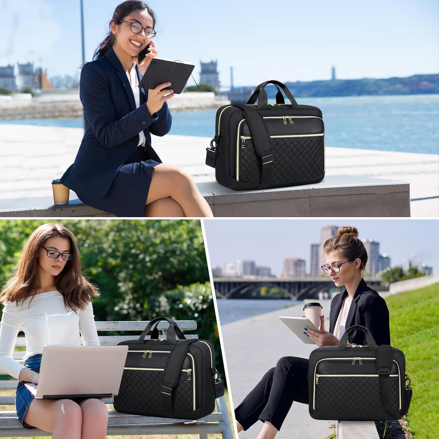 NEWHEY Laptoptasche 17,3 Zoll für Damen Business Laptop Umhängetasche Schwarz