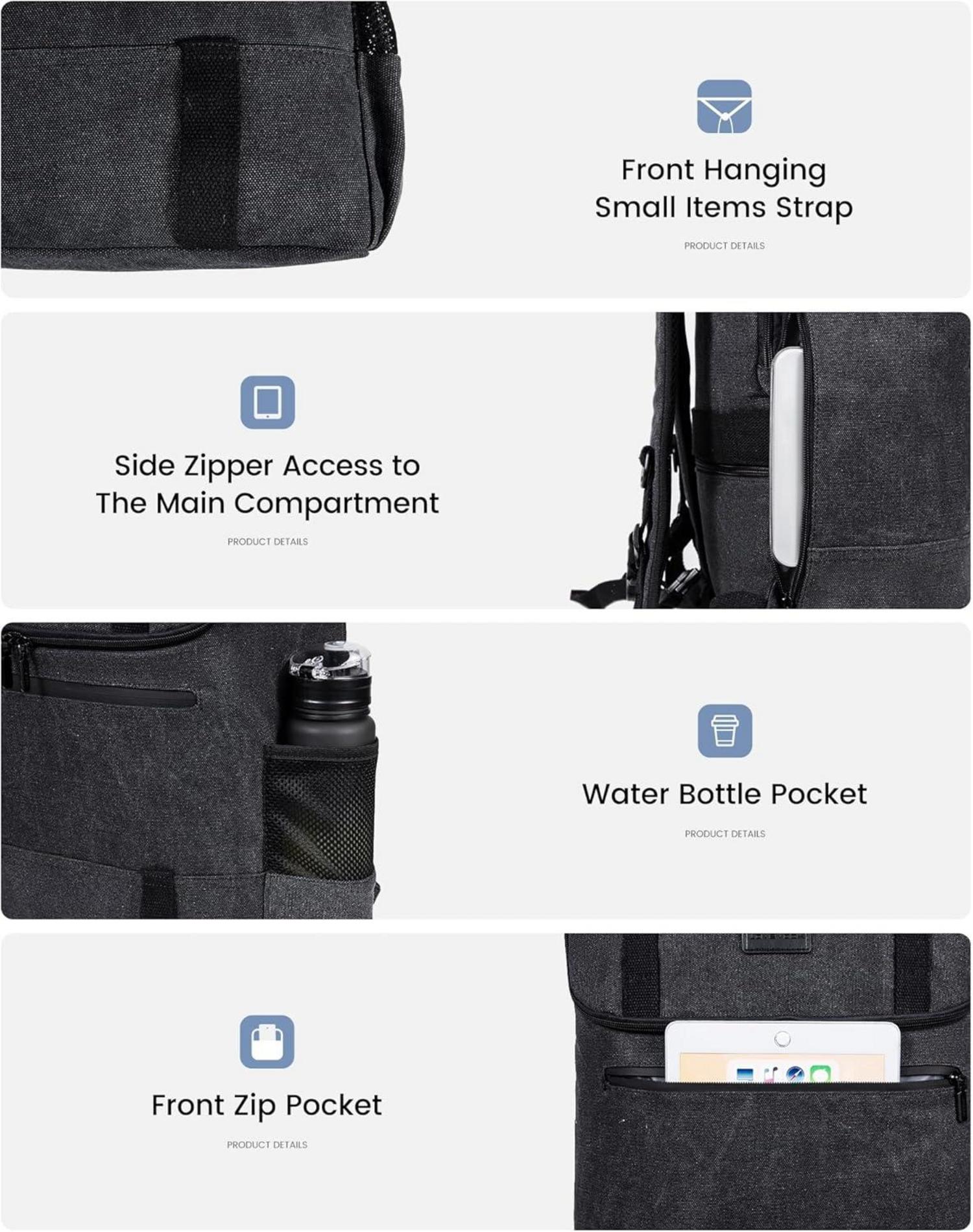 Rolltop Rucksack 17,3 Zoll Laptop Wasserdicht Uni Arbeit Business Canvas