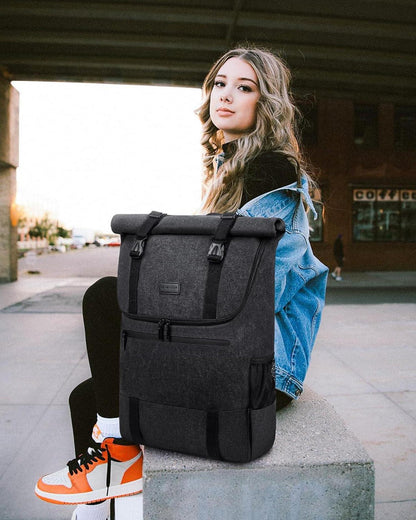 Rolltop Rucksack 17,3 Zoll Laptop Wasserdicht Uni Arbeit Business Canvas