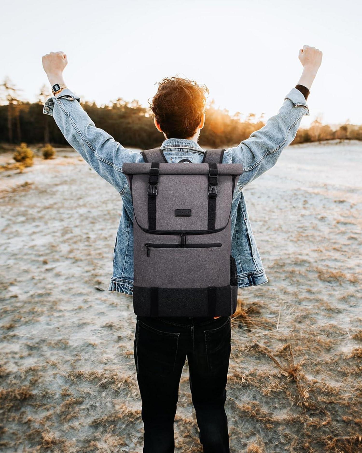 Rucksack Herren Damen Rolltop Laptop 17,3 Zoll Wasserdicht Uni Arbeit