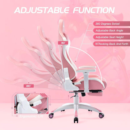 S*MAX Gaming Stuhl Pink Verdickter Sitz 3D Armlehne Lendenwirbelstütze