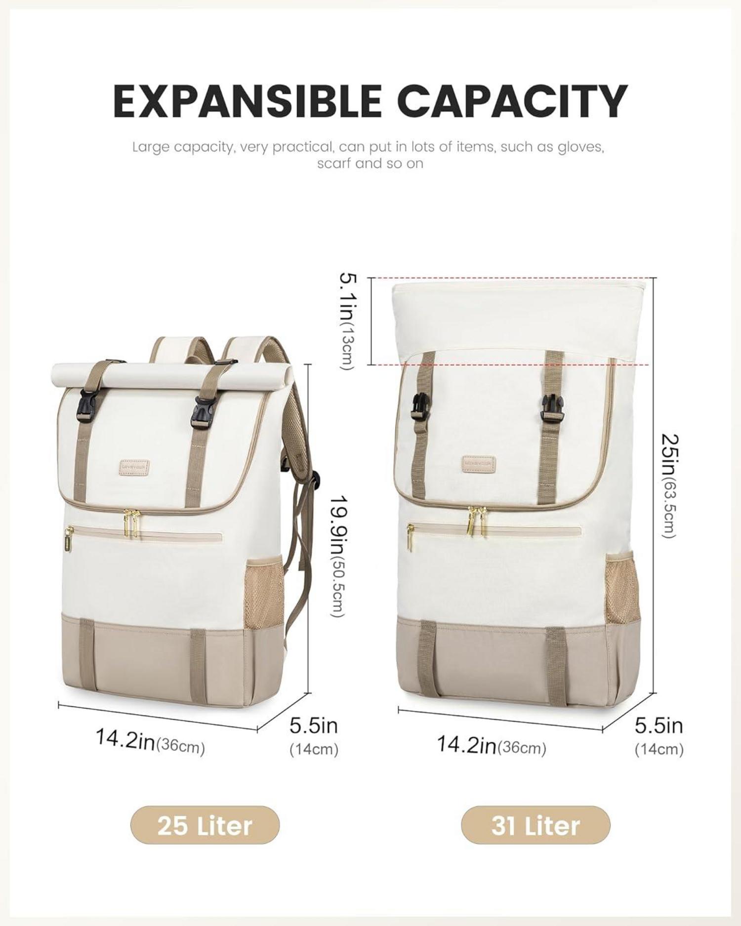 Moderne Rolltop Laptoprucksack 17,3 Zoll Uni Business Reise - Beige Khaki