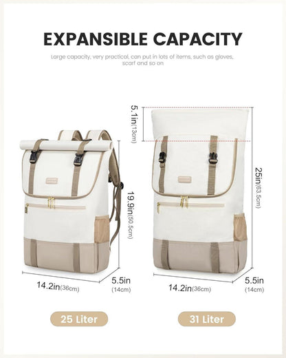 Moderne Rolltop Laptoprucksack 17,3 Zoll Uni Business Reise - Beige Khaki