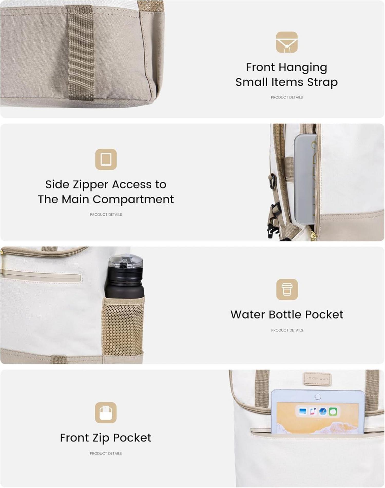 Großer Rolltop Laptop Rucksack 17,3 Zoll Uni Business Reise Beige