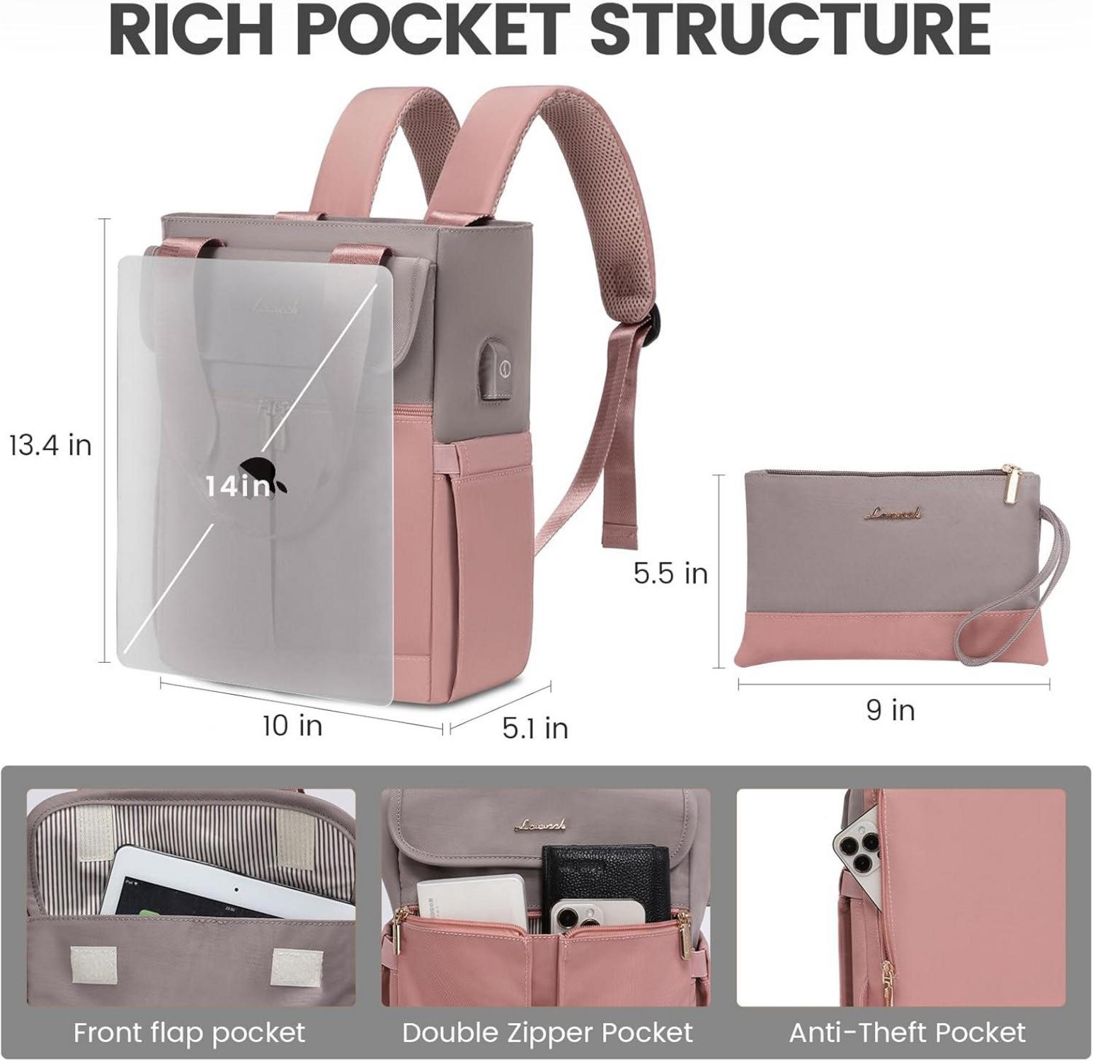 Wasserdichter Damen Mini Cityrucksack mit Clutch und Laptopfach