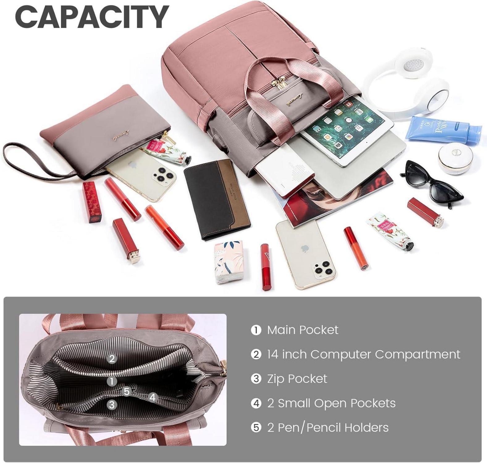 Damen Rucksack Klein wasserdicht 13,3 Zoll Laptop Grau Rosa