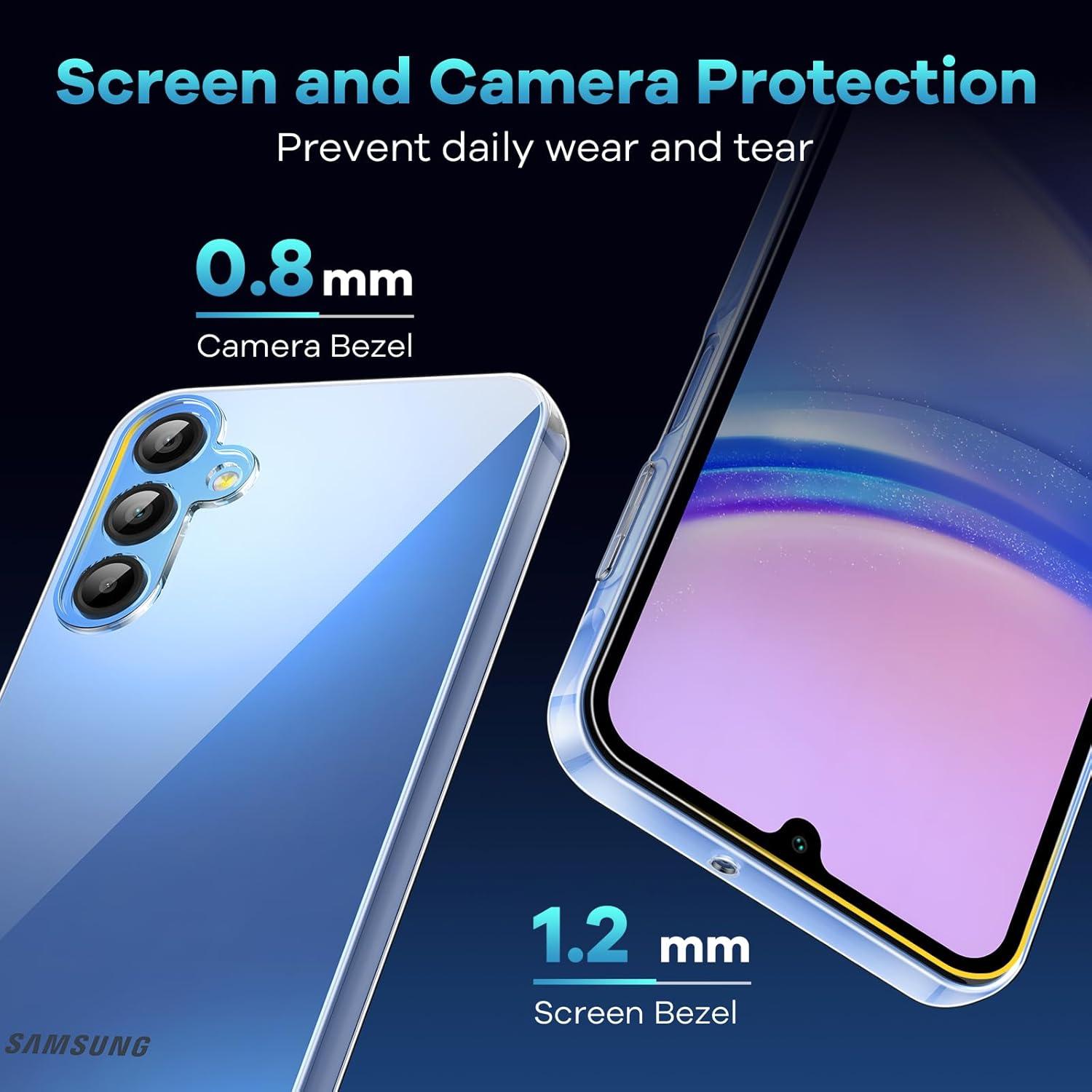 Transparente Samsung Galaxy A15 Hülle mit Hartglas - Stoßfest & Kratzfest