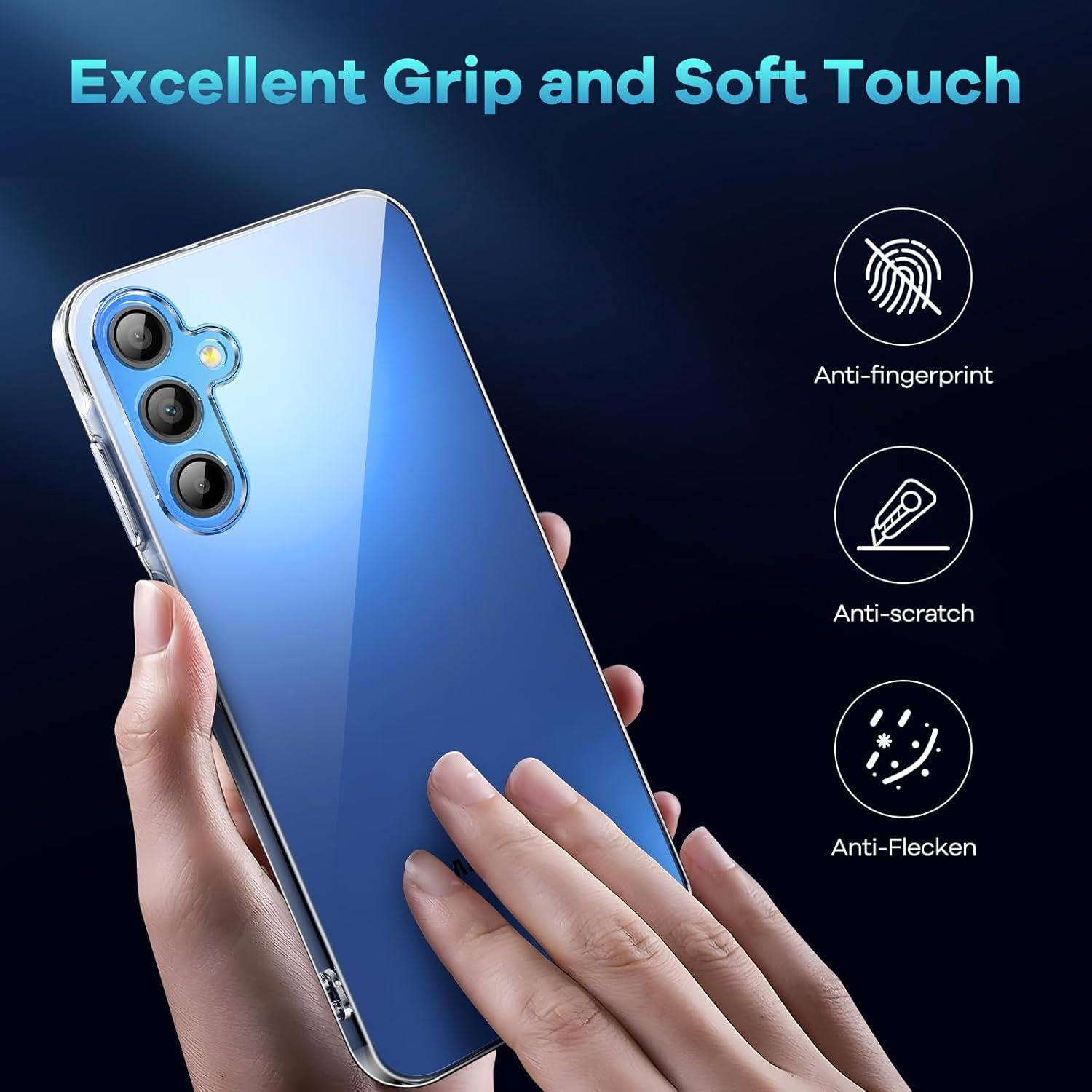 Transparente Samsung Galaxy A15 Hülle mit 2 Stk. Hartglas, Weiche TPU Stoßfest