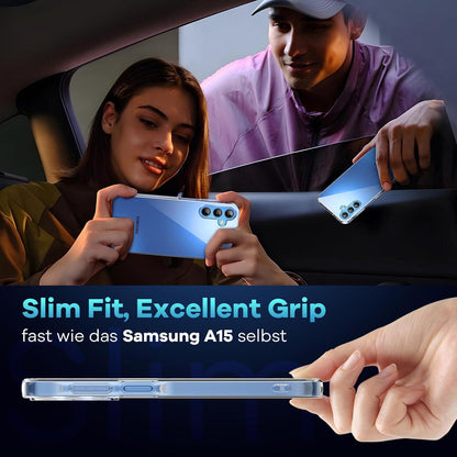 Transparente Samsung Galaxy A15 Hülle mit Hartglas - Stoßfest & Kratzfest