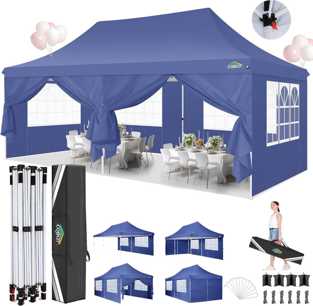 Faltbarer COBIZI Pavillon 3x6m Wasserdicht mit 6 Seitenwänden