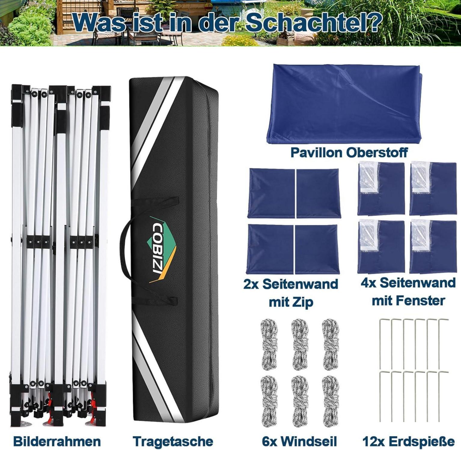 COBIZI Faltpavillon 3x6m Wasserdicht Stabil mit 6 Seitenwänden